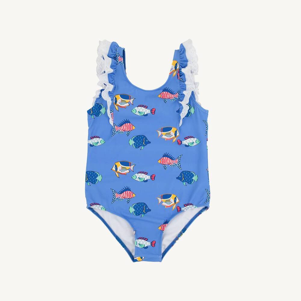 NEW THE BEAUFORT BONNET COMPANY girl's here fishy fishy ruehling ruffle bathing
